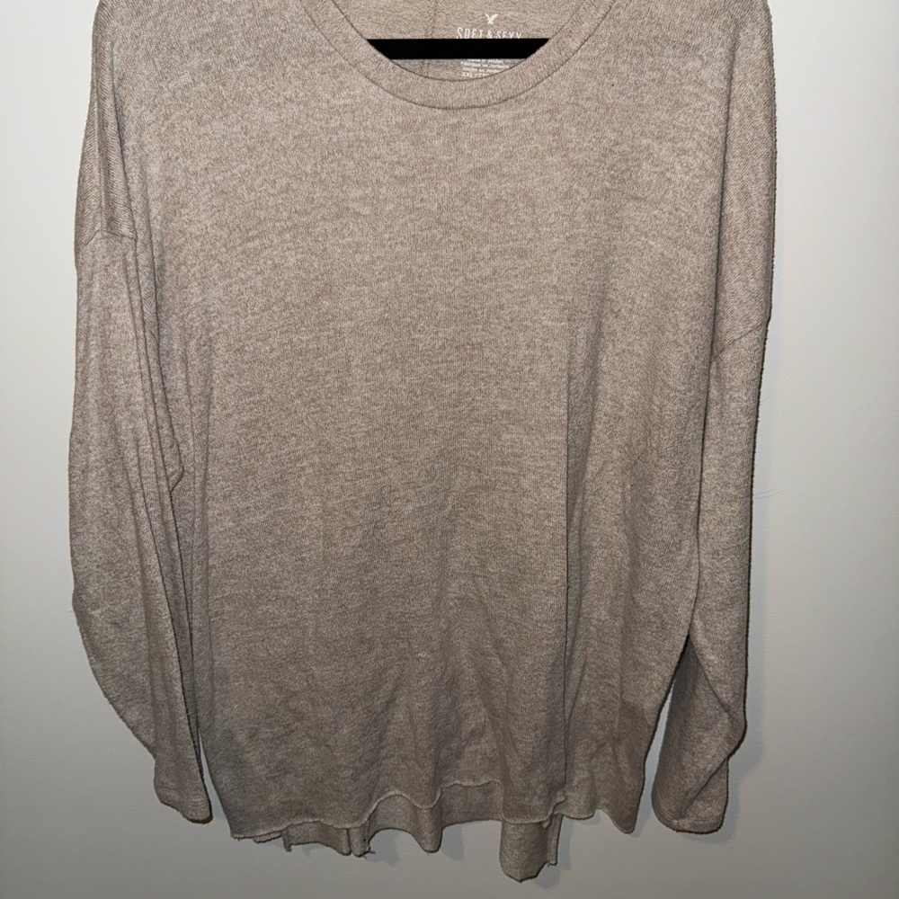 American Eagle Outfitters Tan Crewneck Sweater Soft Knit Relaxed Fit